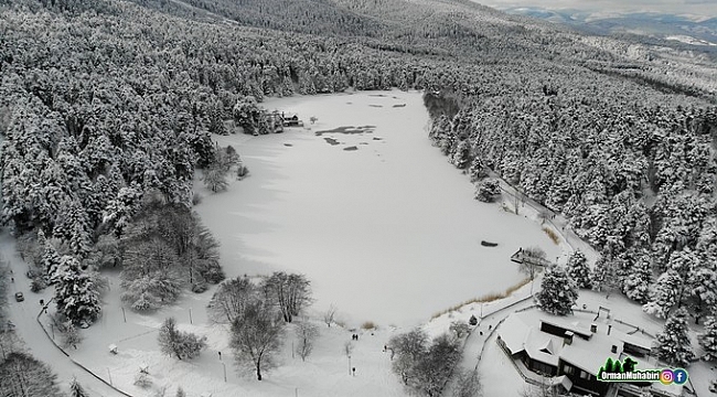 Gölcük Tabiat Parkı'ndaki göl buzla kaplandı